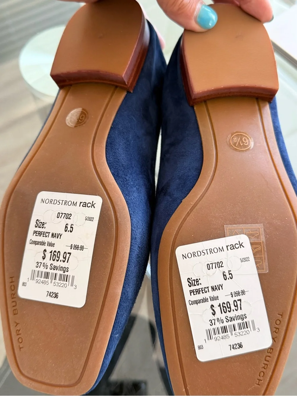 Tory Burch Navy Suede Logo Loafers